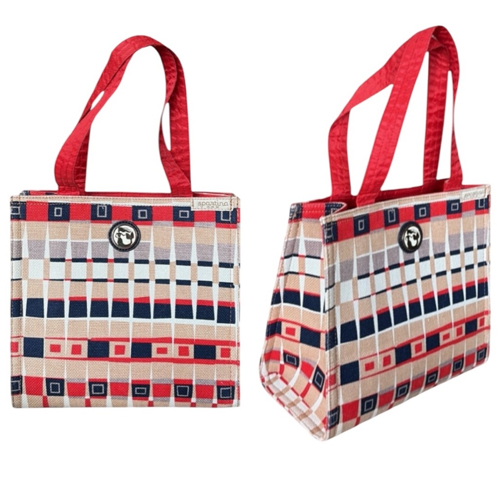 Spartina 449 Quarterdeck Orange Tan Blue Print Market Tote Bag